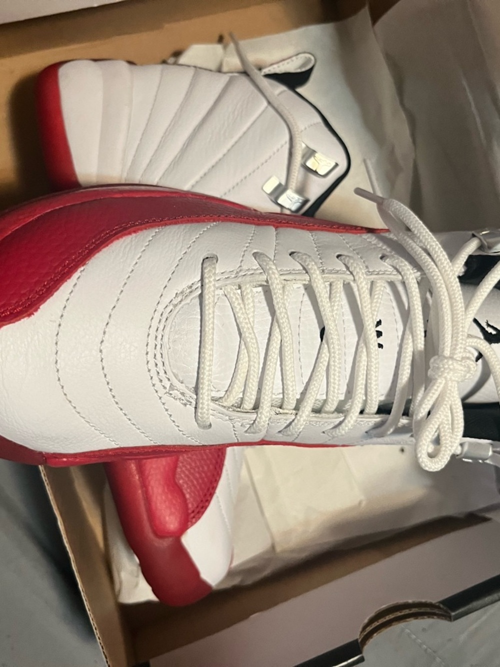White and Red Leather Jordans